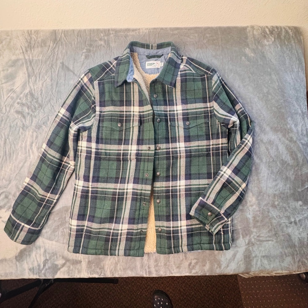Wellen Mens Green Plaid Sherpa Lined Flannel Shirt Jacket Snap Front medium - Picture 3 of 6